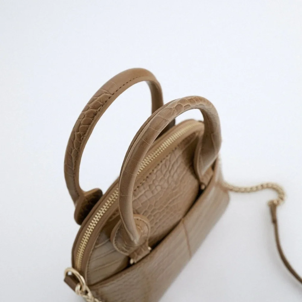 Zara Elegant Tan Crocodile-Embossed Handbag - Picture 11 of 14
